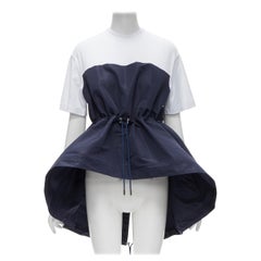 ALEXANDER MCQUEEN Hybrid navy drawstring high low white tshirt IT38 XS