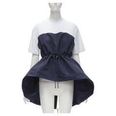 ALEXANDER MCQUEEN Hybrid navy drawstring high low white tshirt IT38 XS