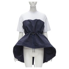 ALEXANDER MCQUEEN Hybrid navy drawstring high low white tshirt IT38 XS