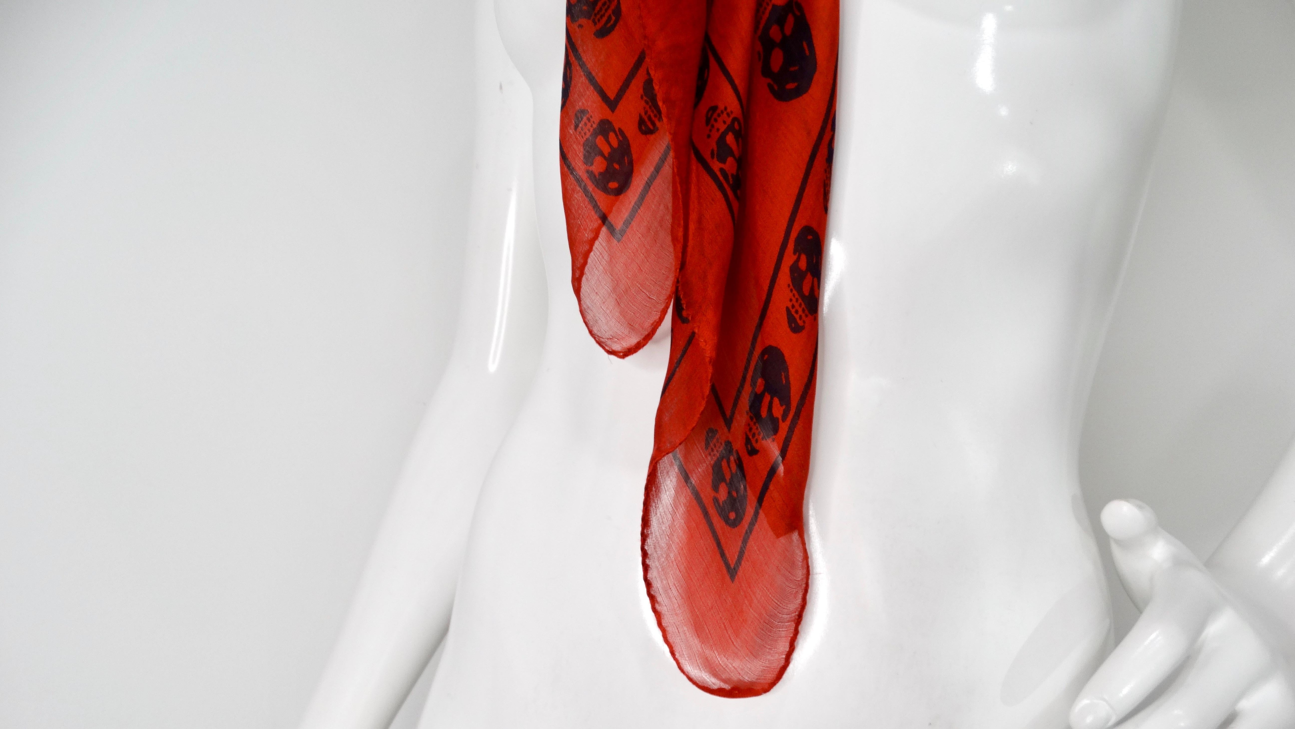 Women's Alexander McQueen Iconic Red Skull Print Silk Scarf For Sale