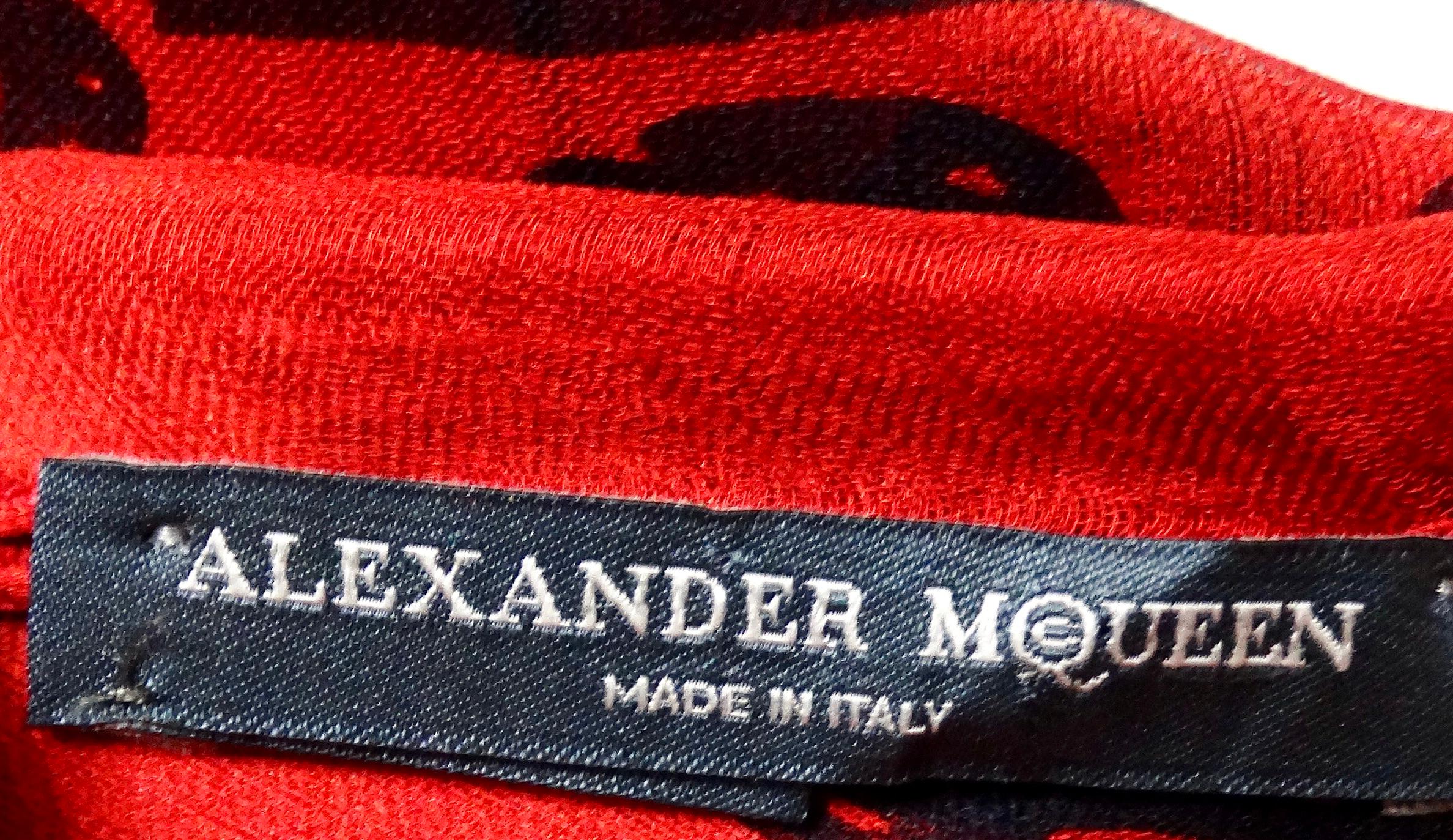 Alexander McQueen Iconic Red Skull Print Silk Scarf For Sale 2