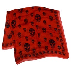 Alexander McQueen Iconic Red Skull Print Silk Scarf