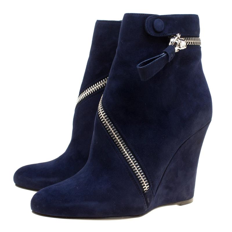 navy blue wedge booties