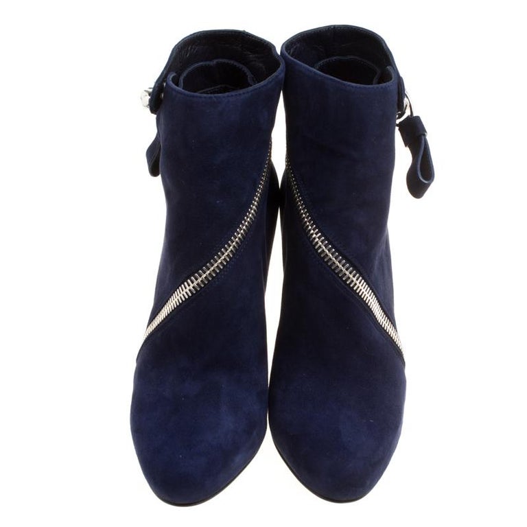 Alexander McQueen Indigo Blue Suede Spiral Zp Detail Wedge Ankle Boots ...