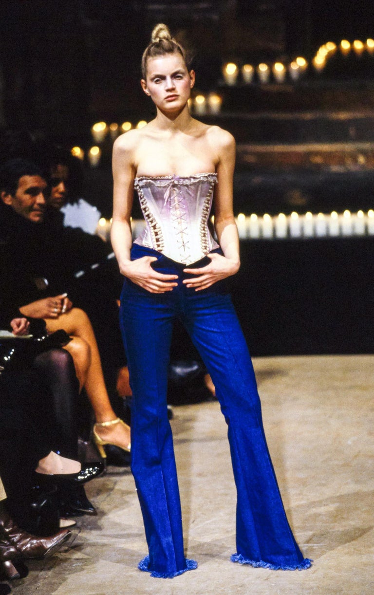 Alexander McQueen indigo denim corset and pants set, fw 1996 at