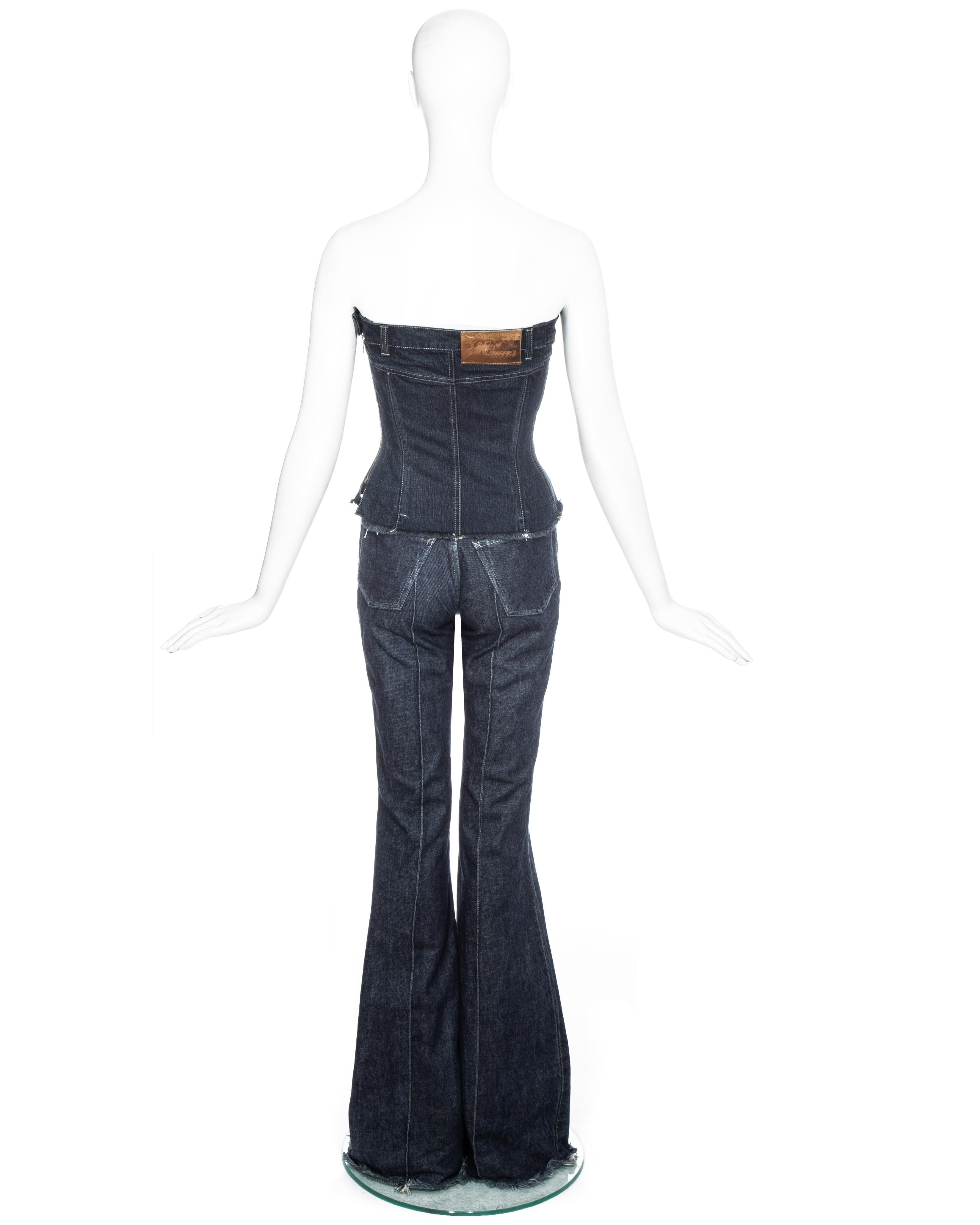 Women's Alexander McQueen indigo denim corset and pants set, fw 1996