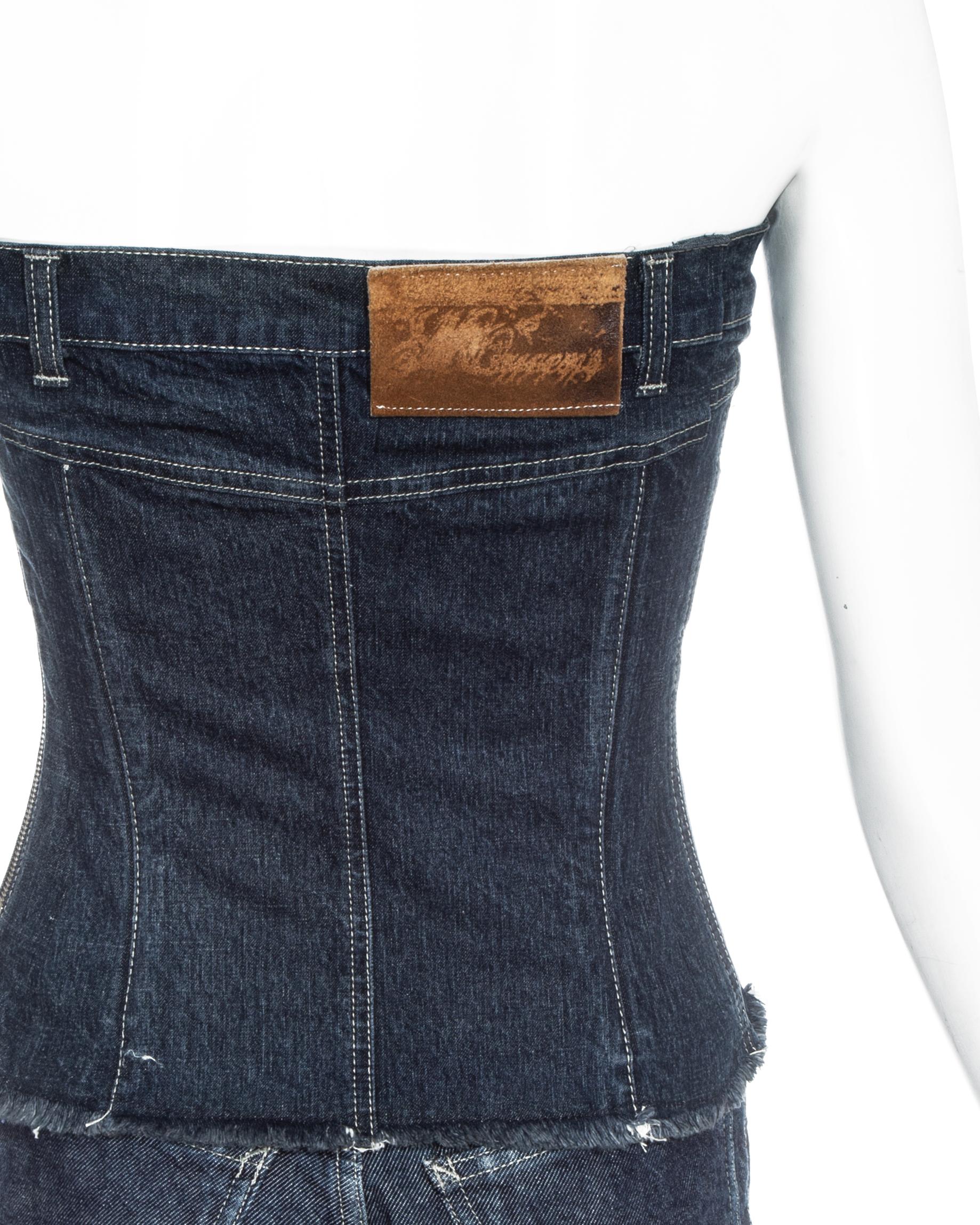 Alexander McQueen indigo denim corset and pants set, fw 1996 1