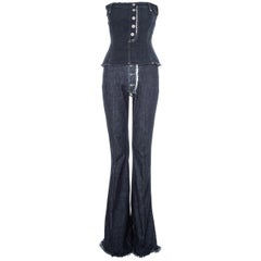Alexander McQueen indigo denim corset and pants set, fw 1996
