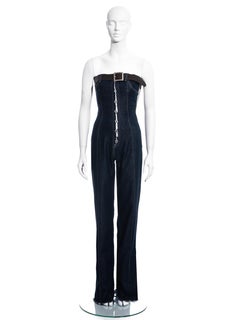 Alexander McQueen indigo denim corseted jumpsuit and leather belt, fw 1996