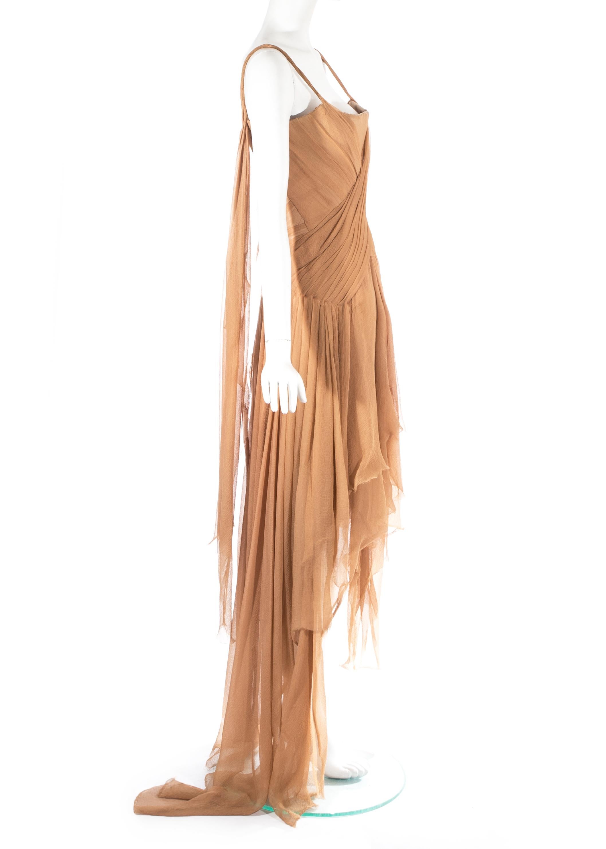 Brown Alexander McQueen 'Irere' silk chiffon corseted evening dress, S/S 2003