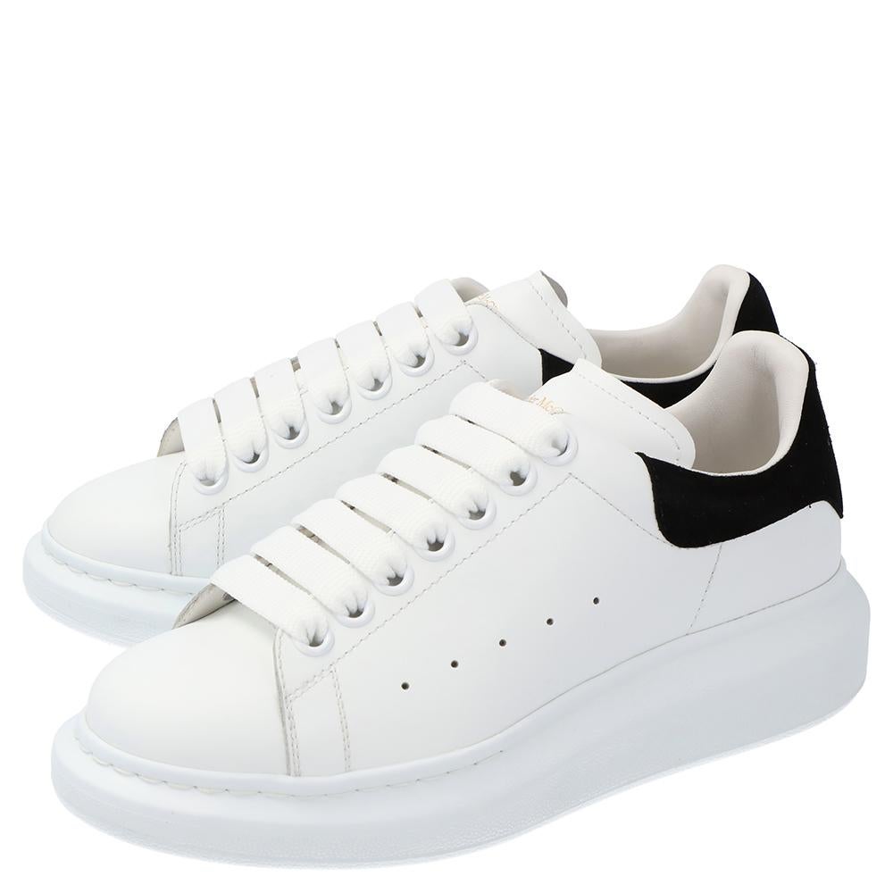 Gray Alexander McQueen Ivory/Black Leather Oversized Sneakers Size EU 36.5