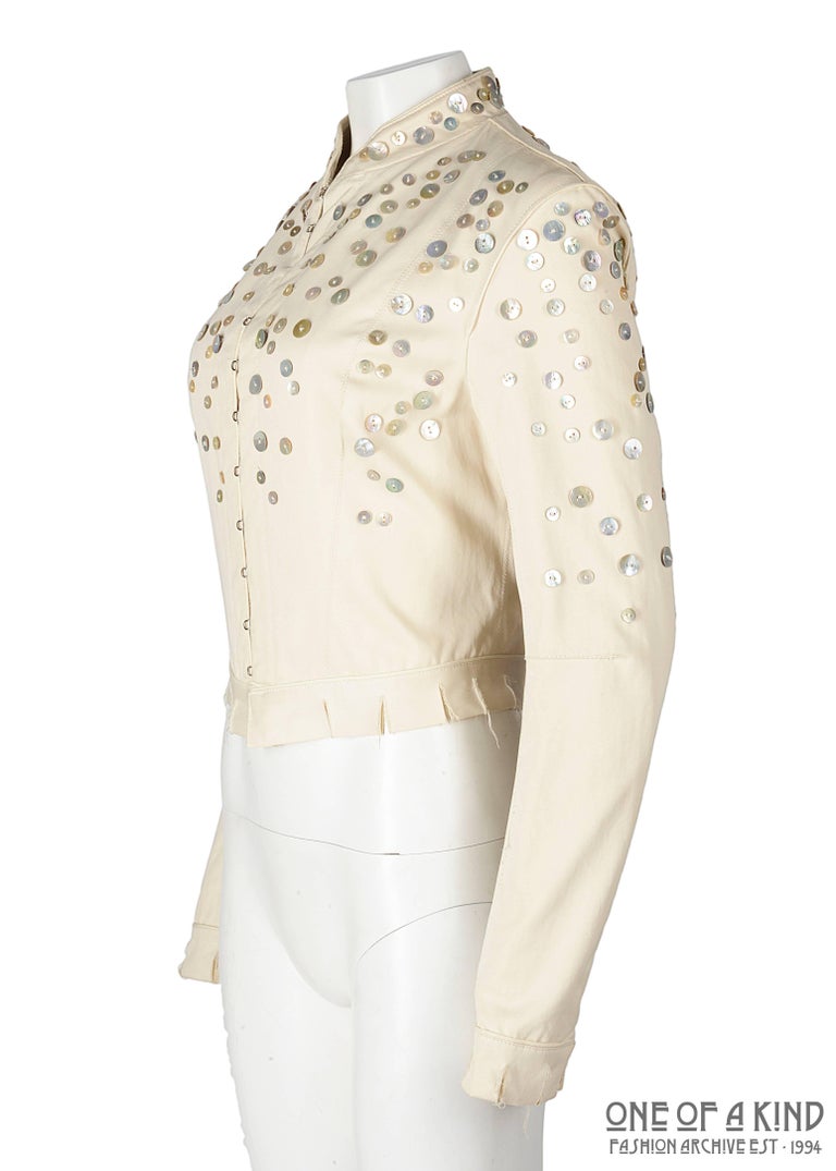 Alexander McQueen ivory cotton jacket with decorative pearl