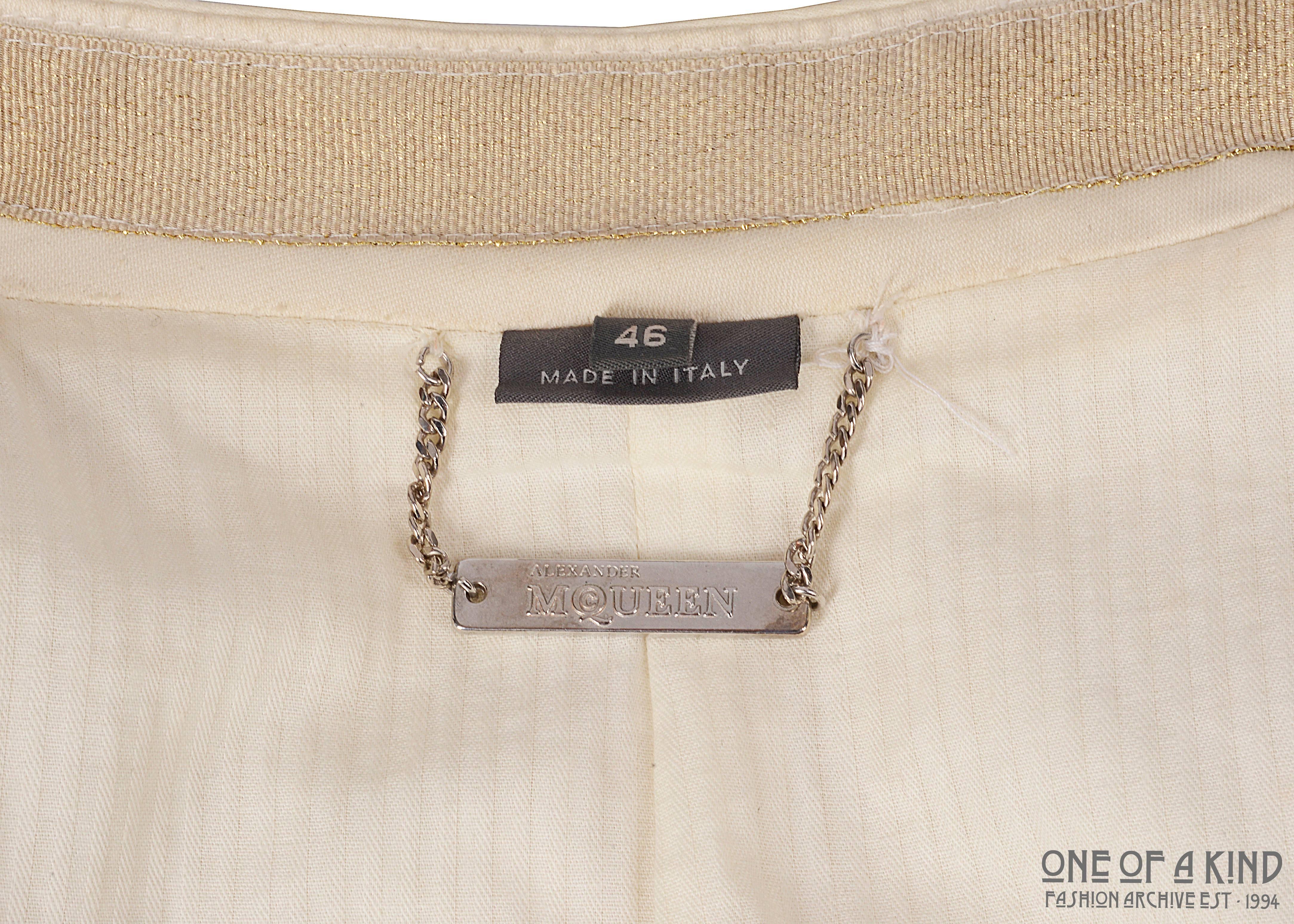 Women's or Men's Alexander McQueen ivory cotton jacket with decorative pearl buttons, SS 2003 For Sale