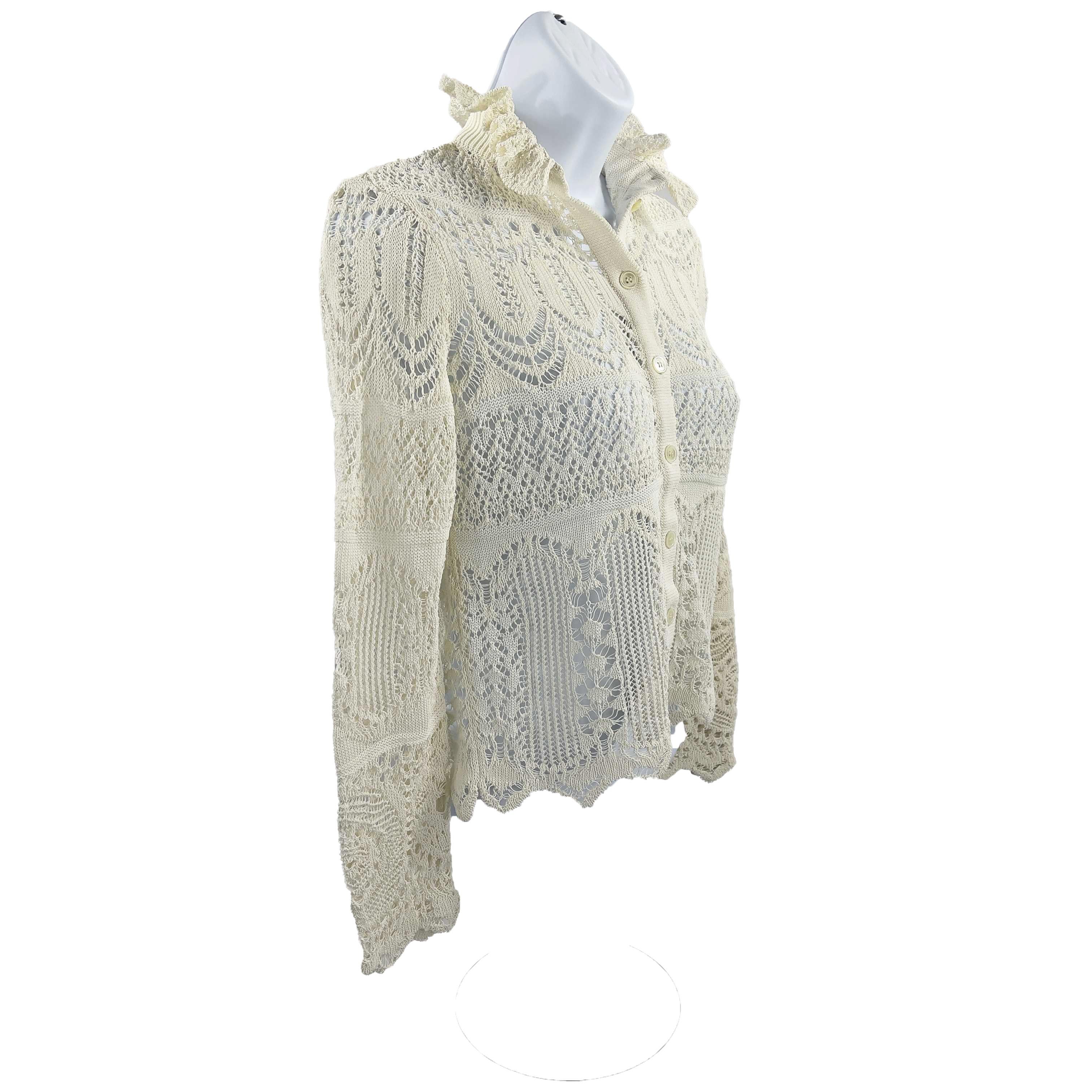 Women's Alexander McQueen Ivory Lace Knit Pointelle Cardigan Sweater Size XS