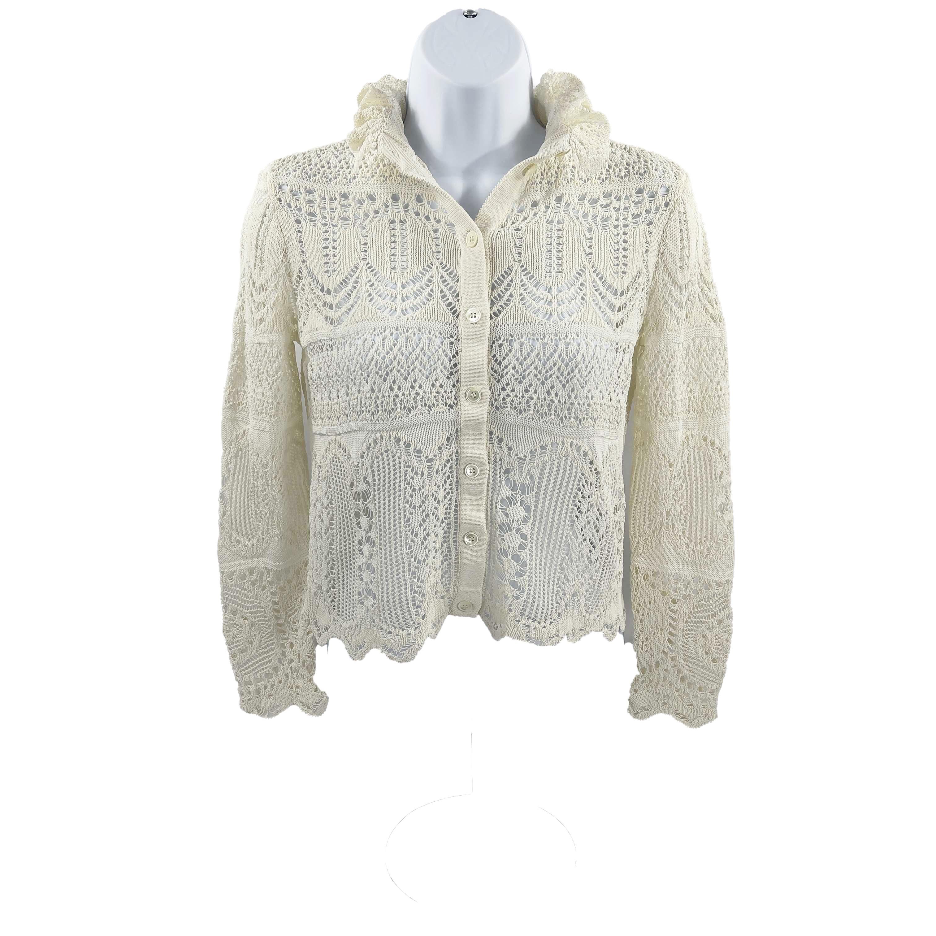 Alexander McQueen Ivory Lace Knit Pointelle Cardigan Sweater Size XS 3