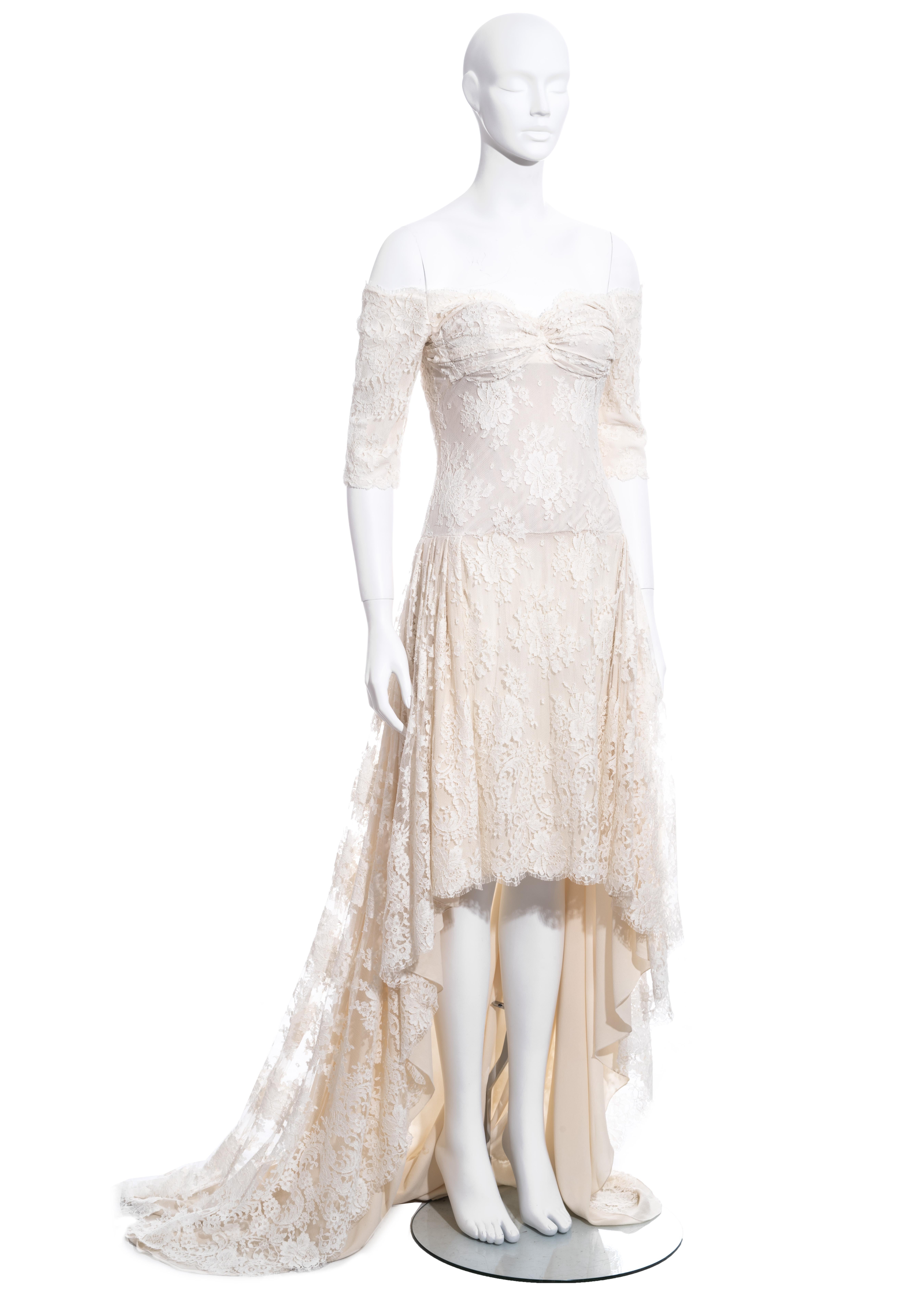 Women's Alexander McQueen ivory lace trained off-shoulder wedding dress, ss 2007