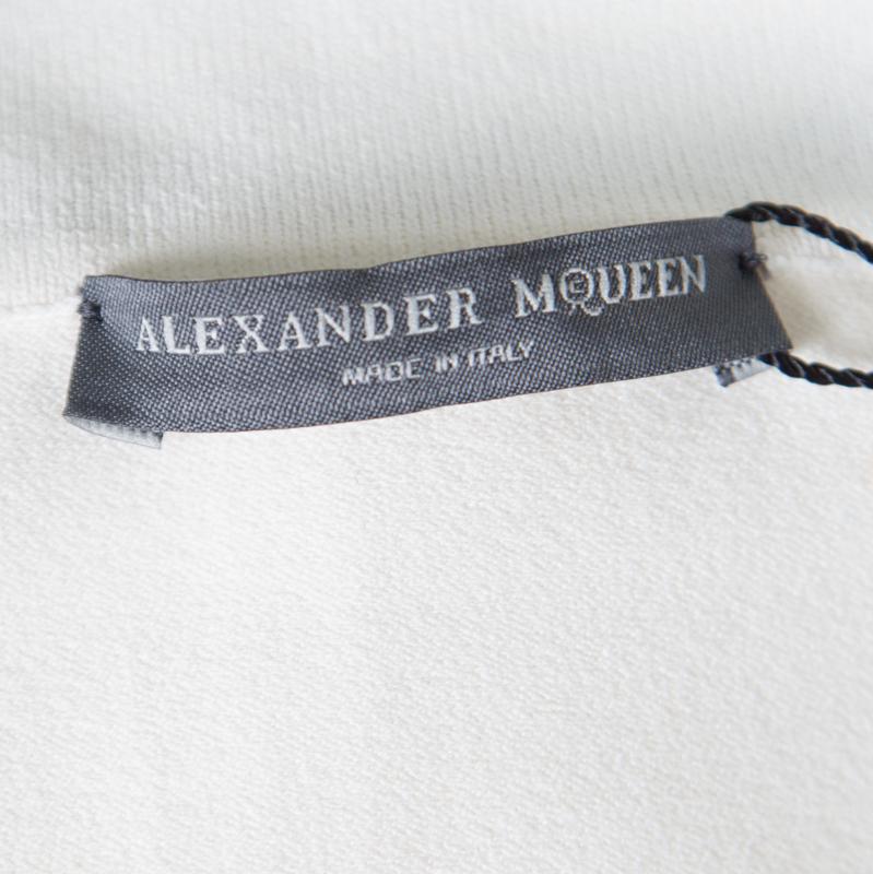 Alexander McQueen Ivory Rib Knit Contrast Cut Out Hem Detail Pencil Skirt S In Good Condition In Dubai, Al Qouz 2
