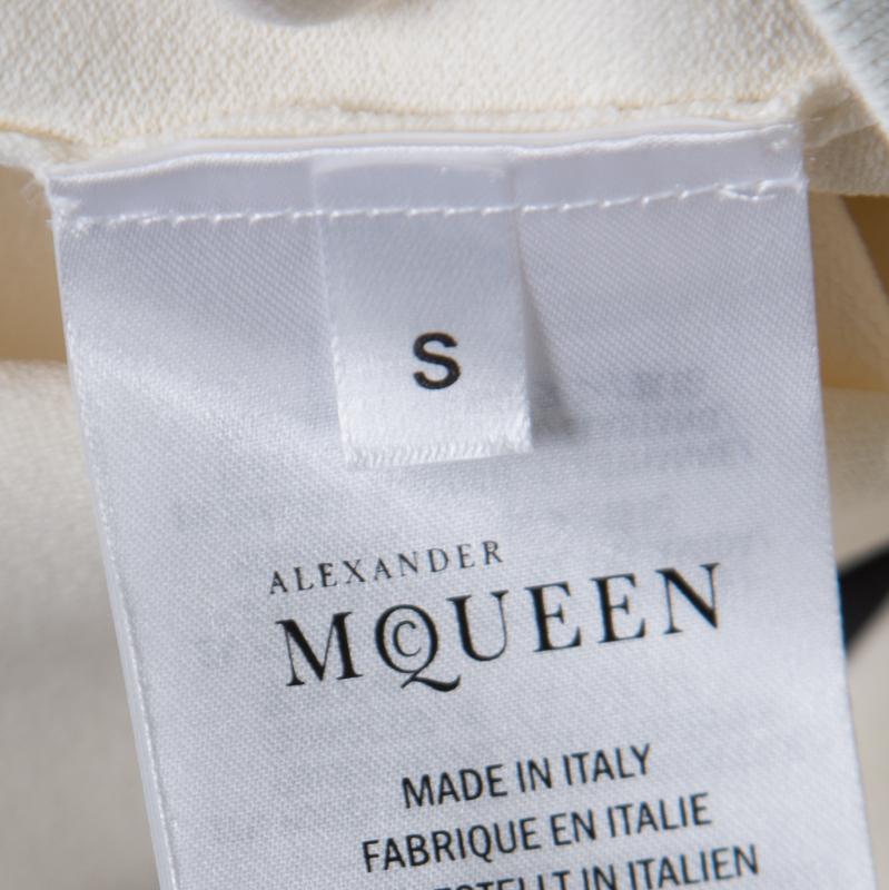 Women's Alexander McQueen Ivory Rib Knit Contrast Cut Out Hem Detail Pencil Skirt S