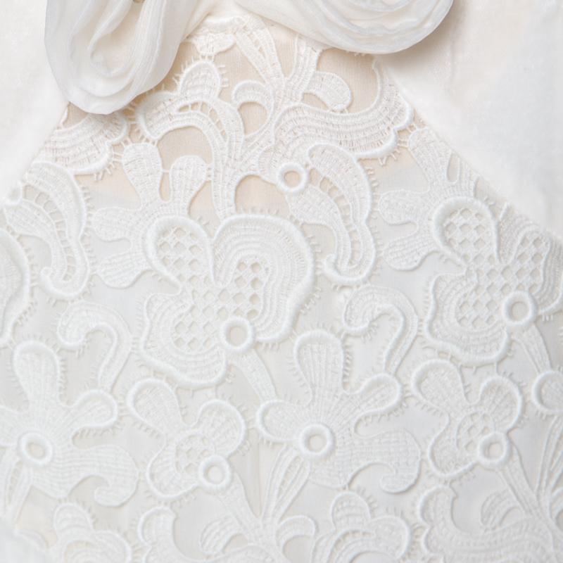 Women's Alexander McQueen Ivory White Velvet & Lace Ruffle Collar Dress M