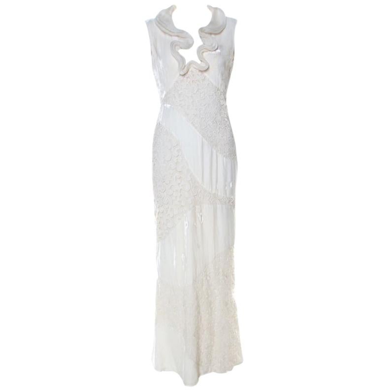 Alexander McQueen Ivory White Velvet & Lace Ruffle Collar Dress M
