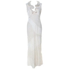 Alexander McQueen - Velours blanc ivoire & - Robe à col roulé en dentelle M