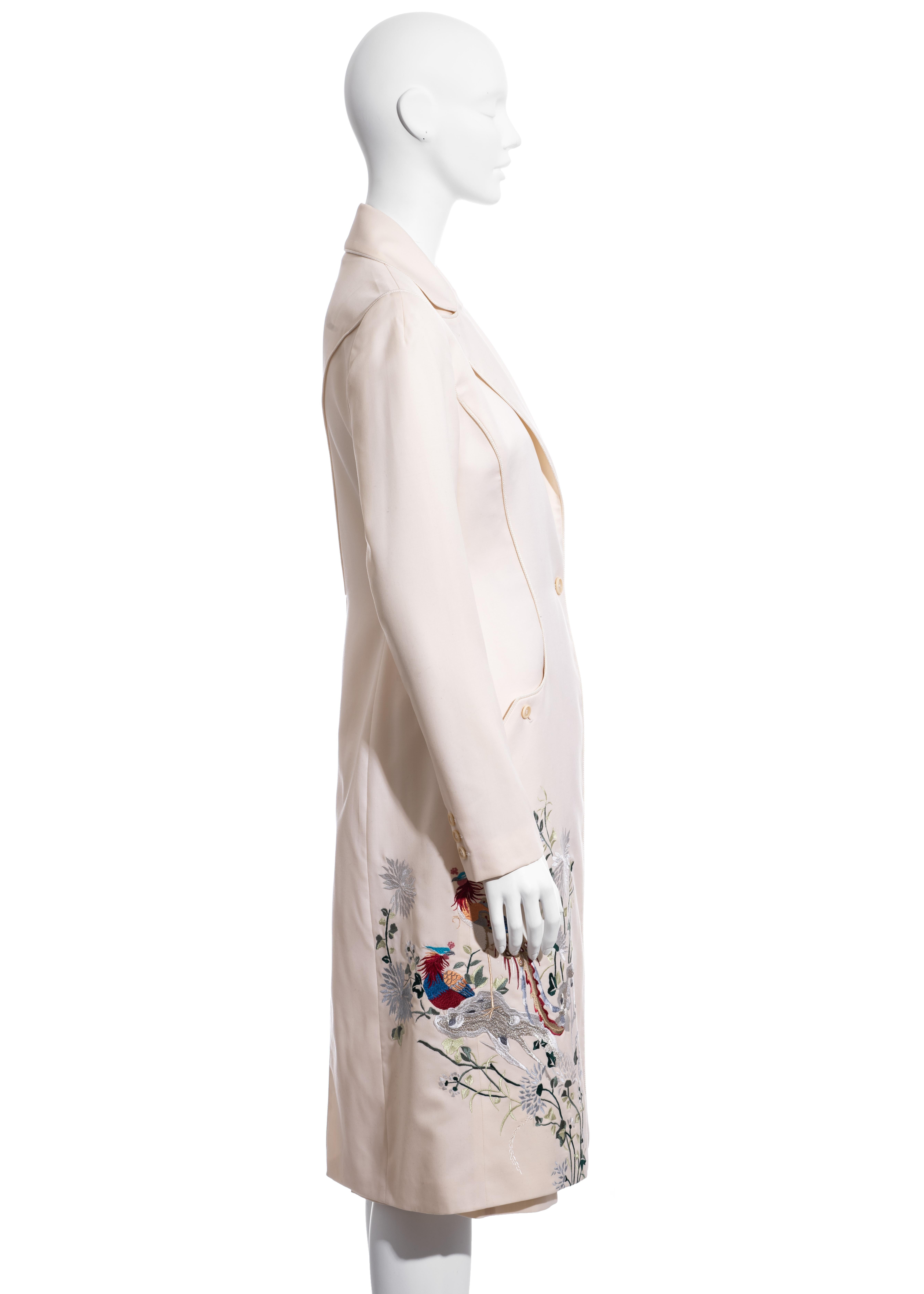 Beige Alexander McQueen ivory wool embroidered skirt suit, c. 1997-1999 For Sale