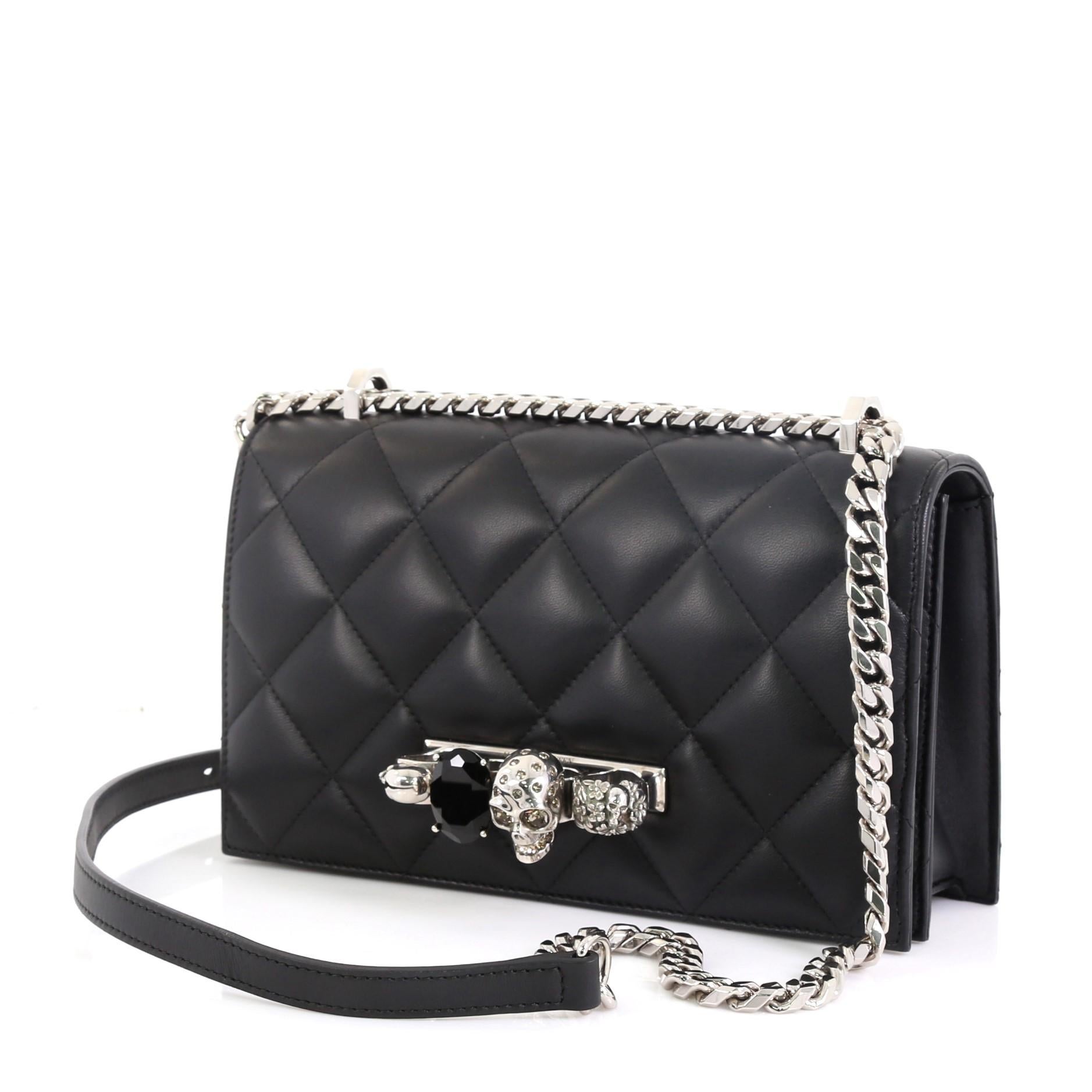 Alexander McQueen Jewelled Flap Satchel Quilted Leather Medium In Good Condition In NY, NY