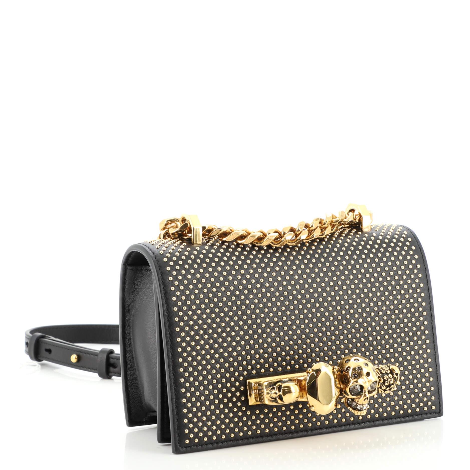 Black Alexander McQueen Jewelled Flap Satchel Studded Leather Small