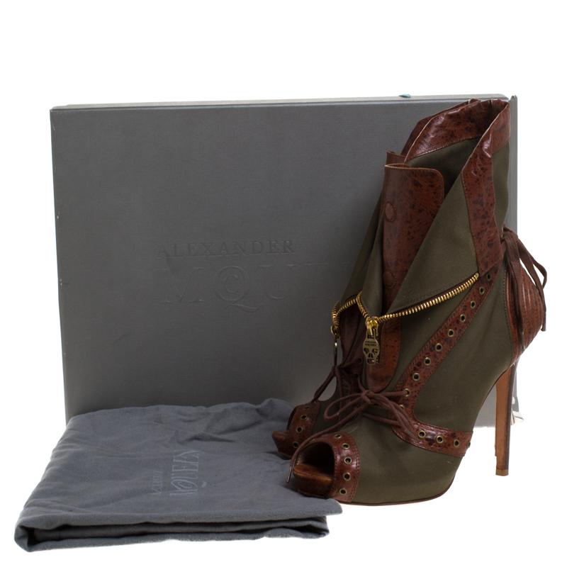 Women's Alexander McQueen Khaki Green/Brown Canvas Boots Size 39