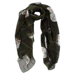 Alexander McQueen khaki skull floral silk chiffon scarf