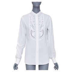 ALEXANDER MCQUEEN KIDS 2017 cotton embroidered floral eyelets trim priest shirt