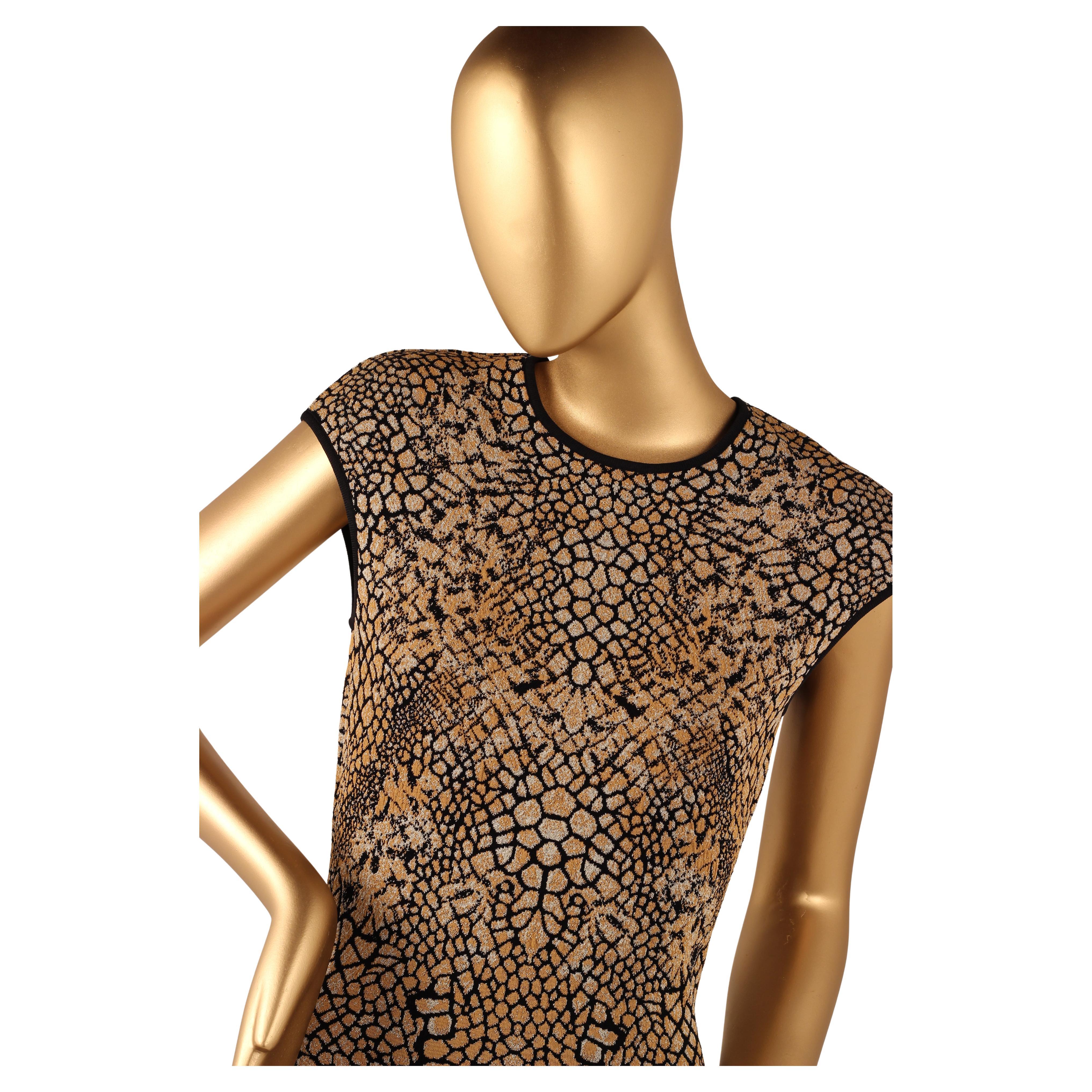 Alexander McQueen Knit Dress Reptile Shimmer Print Bodycon Cap Sleeve Midi Dress For Sale 5