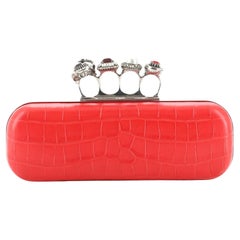 Alexander McQueen Knuckle Box Clutch Crocodile Embossed Leather Long