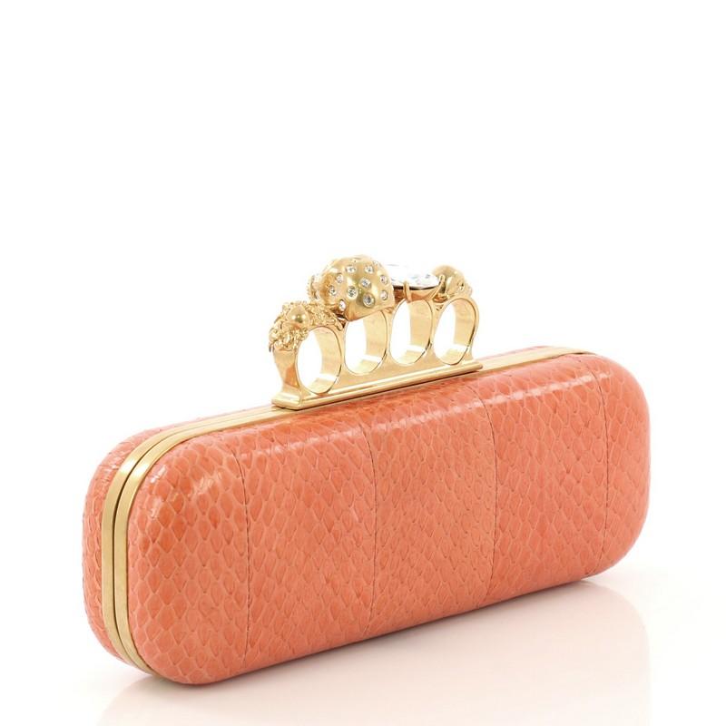 Orange Alexander McQueen Knuckle Box Clutch Python Long
