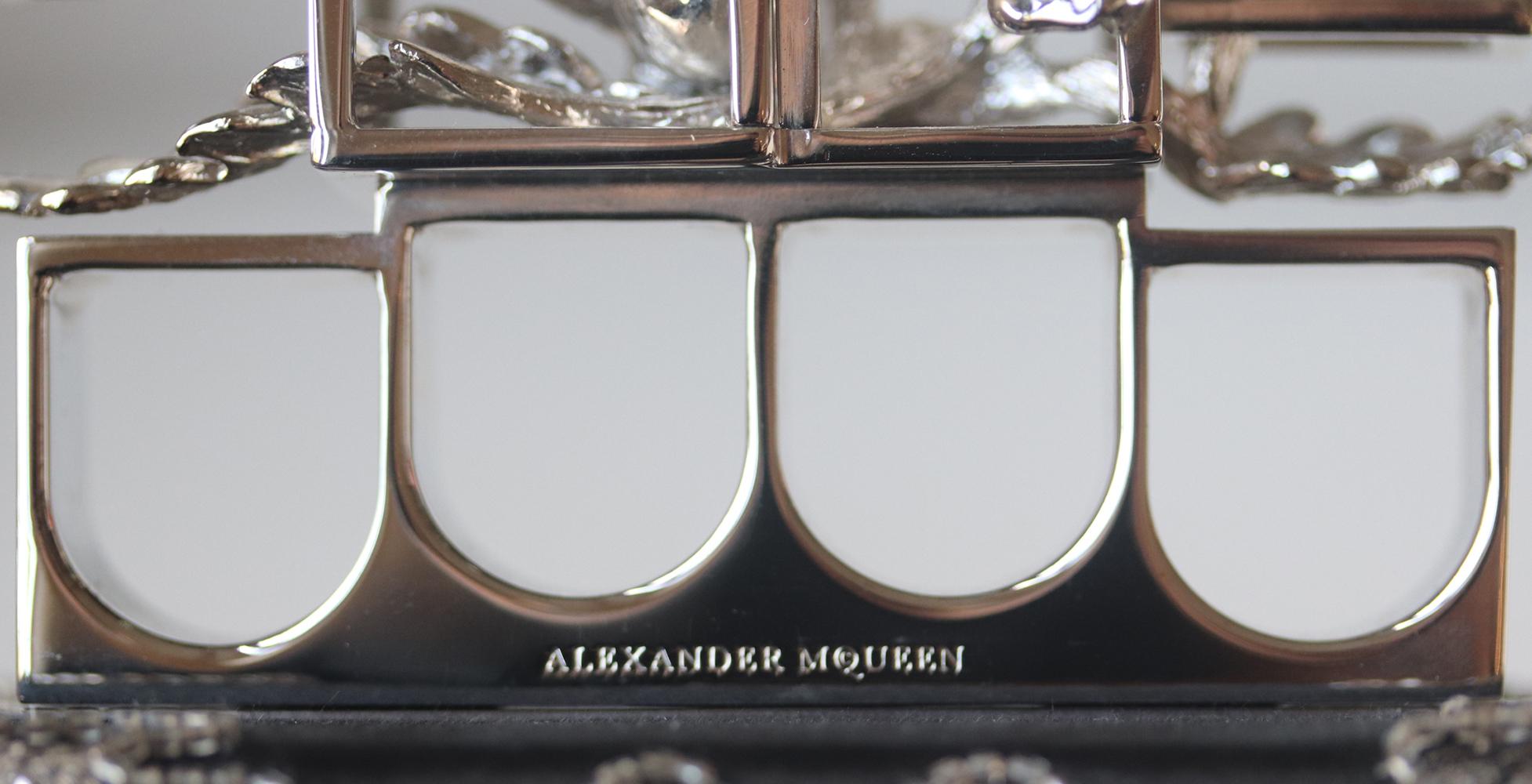 Alexander McQueen Knuckle Embellished Satin Box Clutch 3