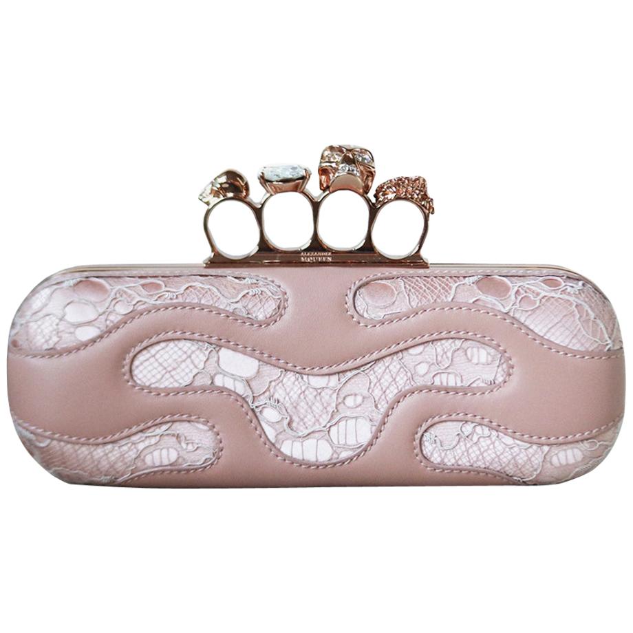 Alexander McQueen Knuckle Lace Covered Satin and Leather Clutch