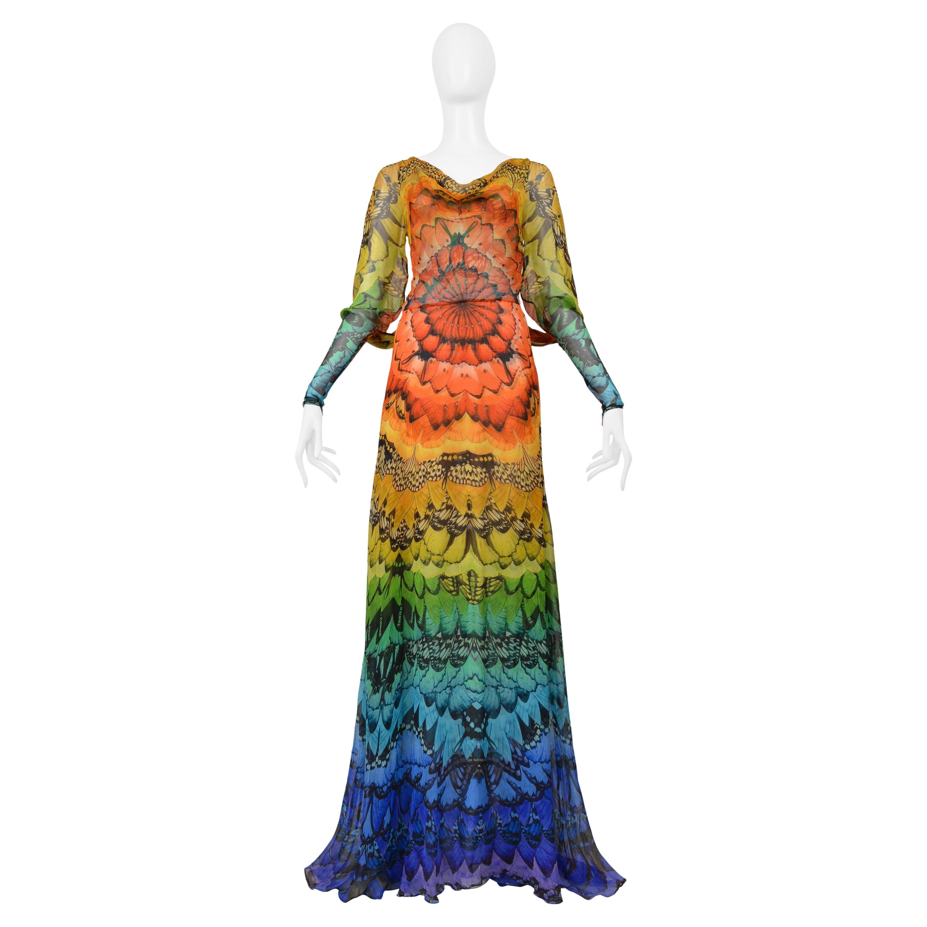 Alexander Mcqueen La Dame Bleue Collection Rainbow Butterfly Gown 2008 For Sale