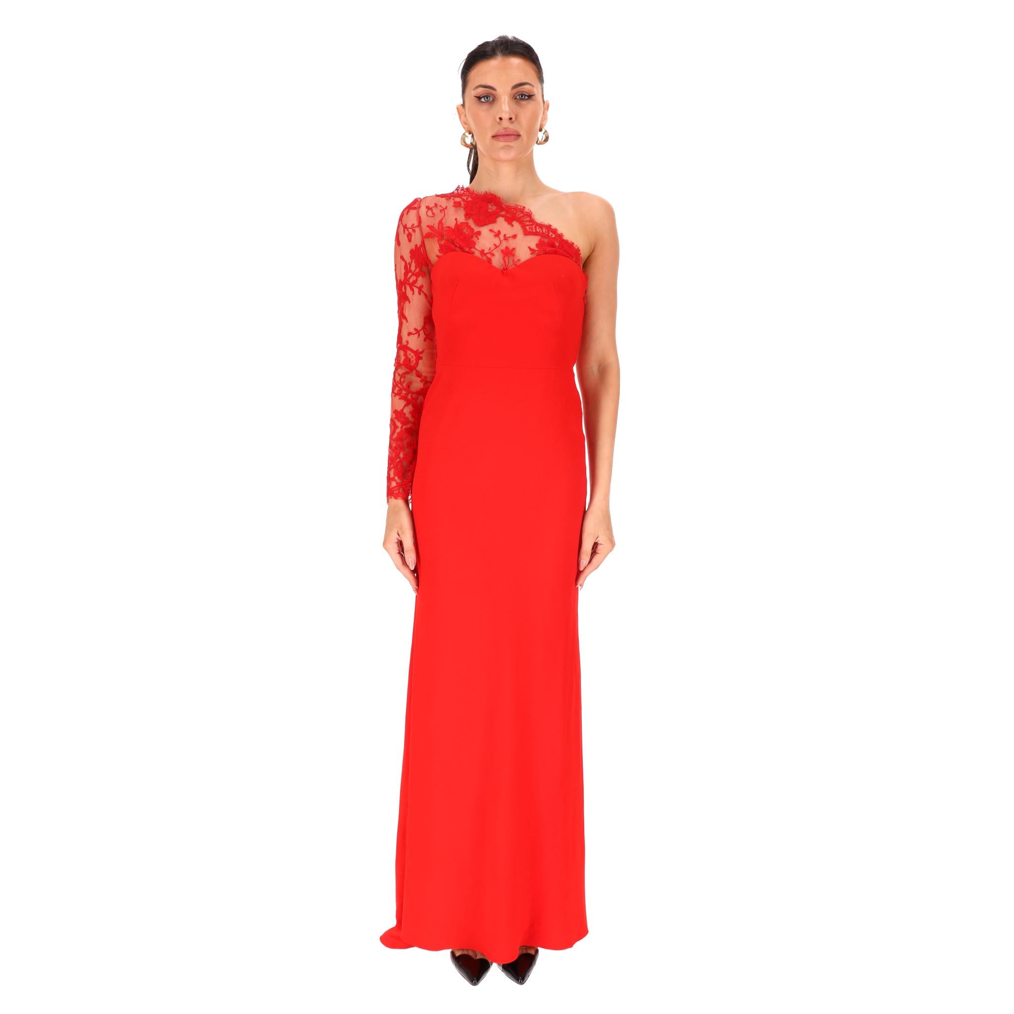 Red Alexander McQueen Lace Detail Evening Dress For Sale