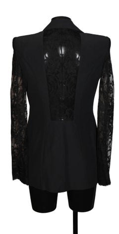 Alexander McQueen Lace Sleeve Tuxedo Black Jacket