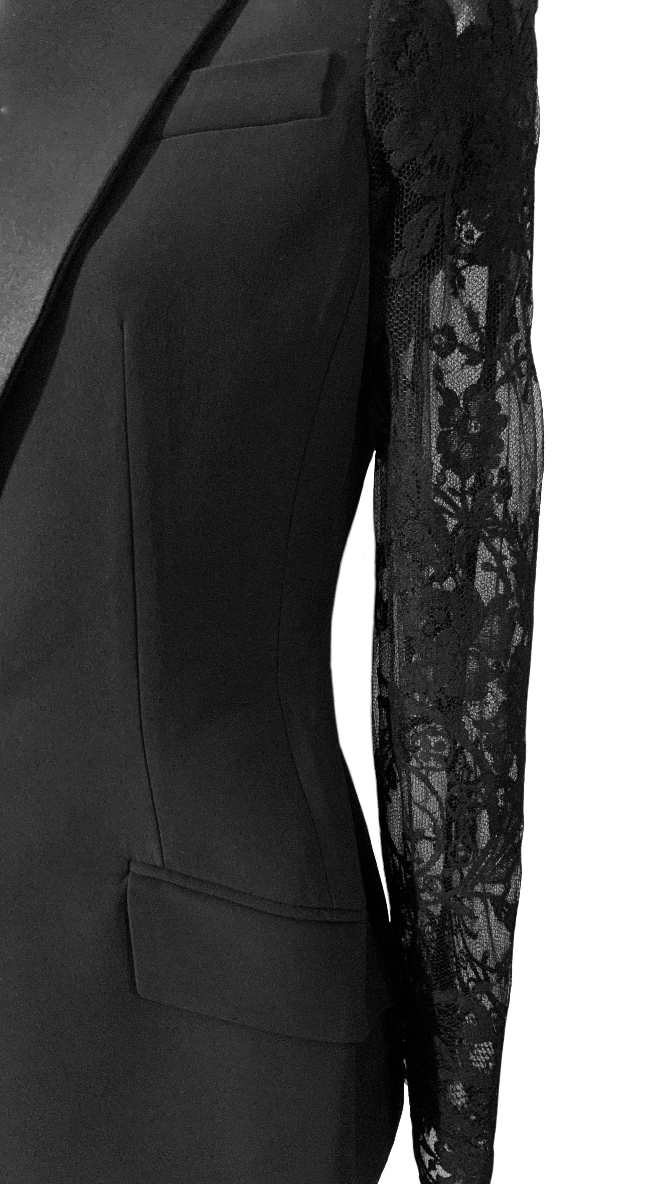 Women's Alexander McQueen Lace Sleeve Tuxedo Black Jacket