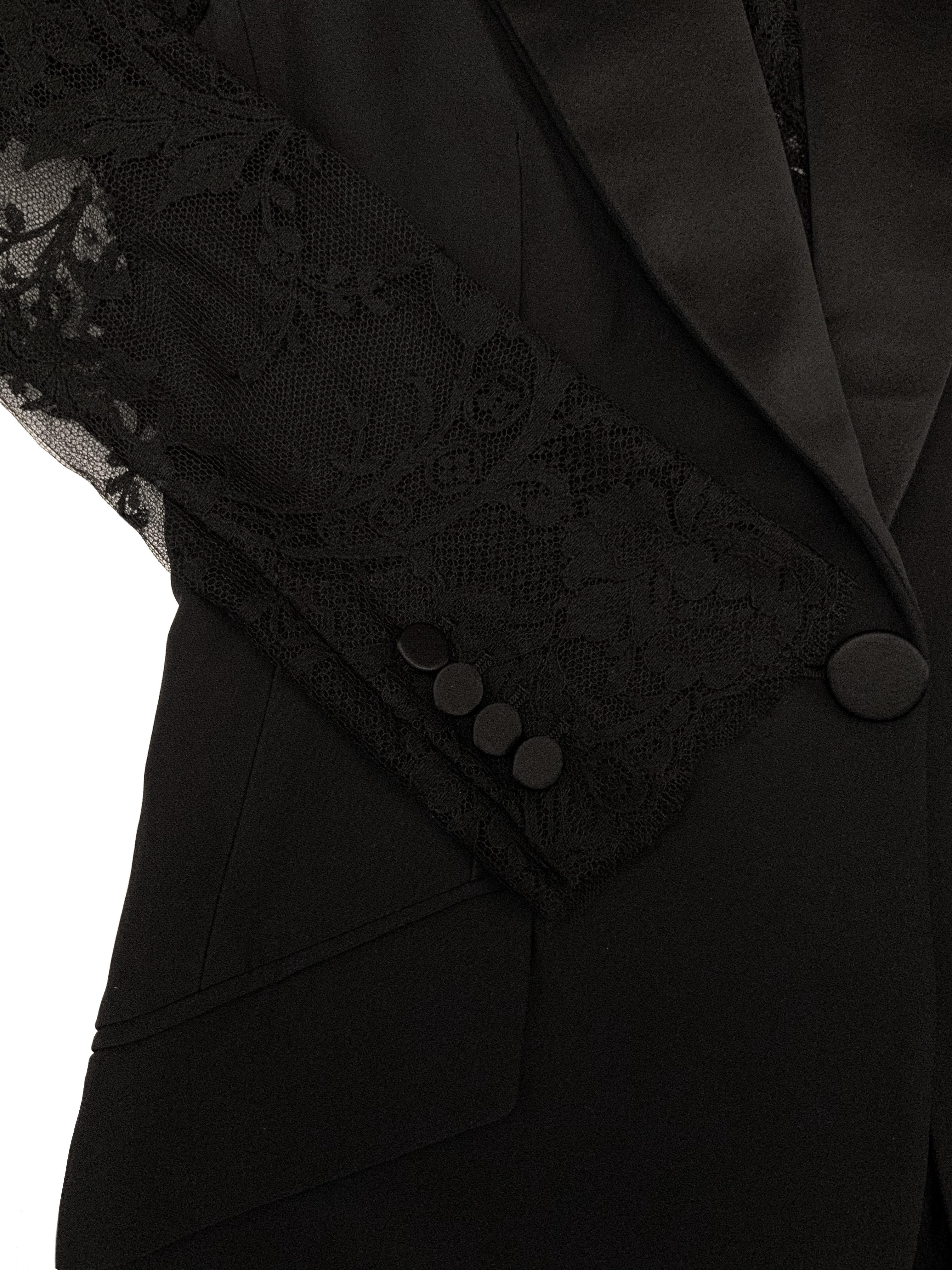 Alexander McQueen Lace Sleeve Tuxedo Black Jacket 1