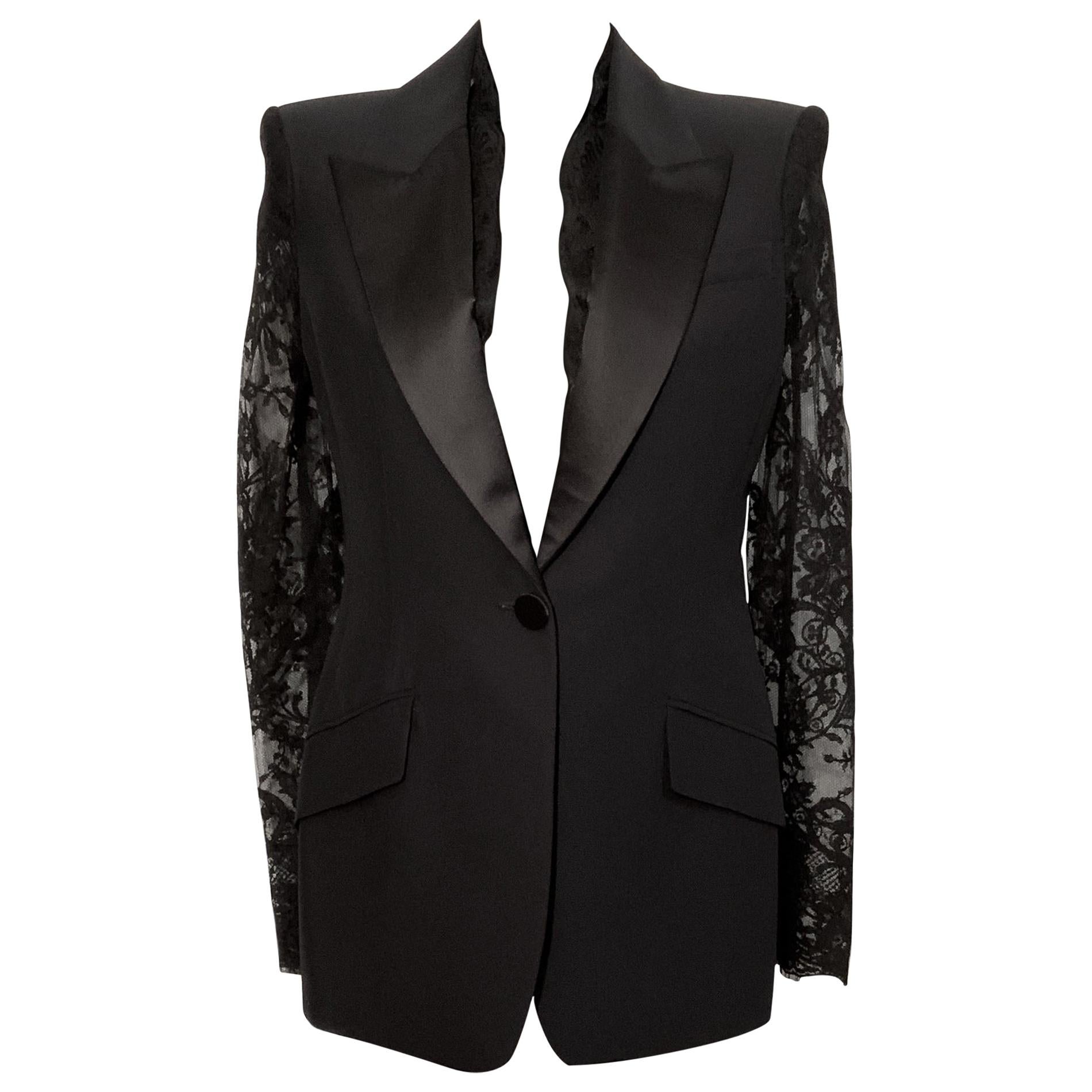 Alexander McQueen Lace Sleeve Tuxedo Black Jacket