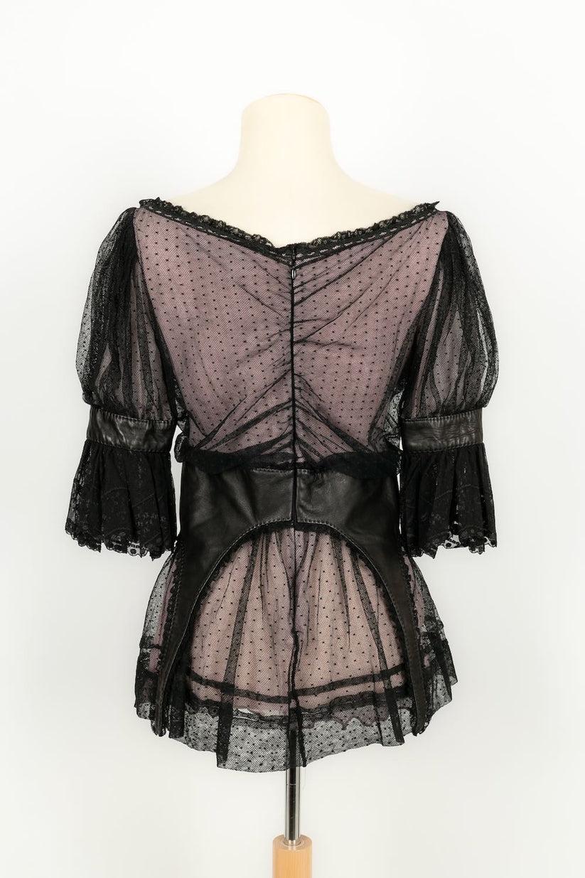 Alexander Mcqueen Lace Top with Polka Dots and Black Leather, 2005 In Good Condition For Sale In SAINT-OUEN-SUR-SEINE, FR