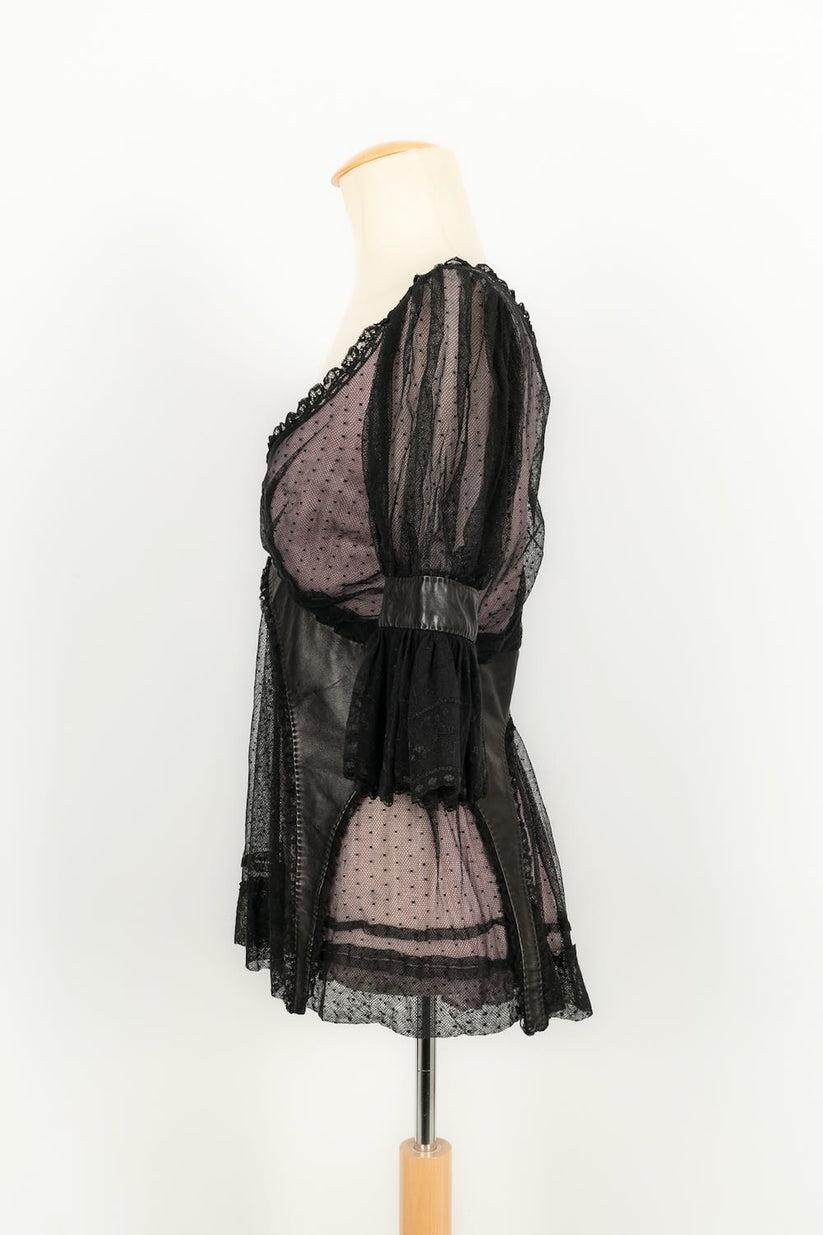 Women's Alexander Mcqueen Lace Top with Polka Dots and Black Leather, 2005 For Sale