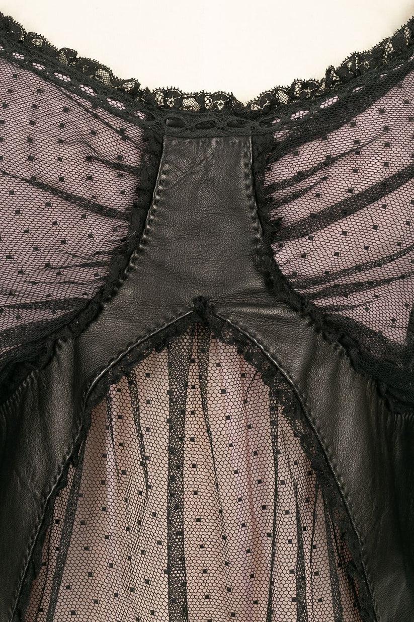 Alexander Mcqueen Lace Top with Polka Dots and Black Leather, 2005 For Sale 1