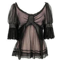 Alexander Mcqueen Lace Top with Polka Dots and Black Leather, 2005