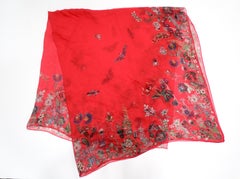 Alexander McQueen Large Floral Jewel Print Coral Silk Scarf