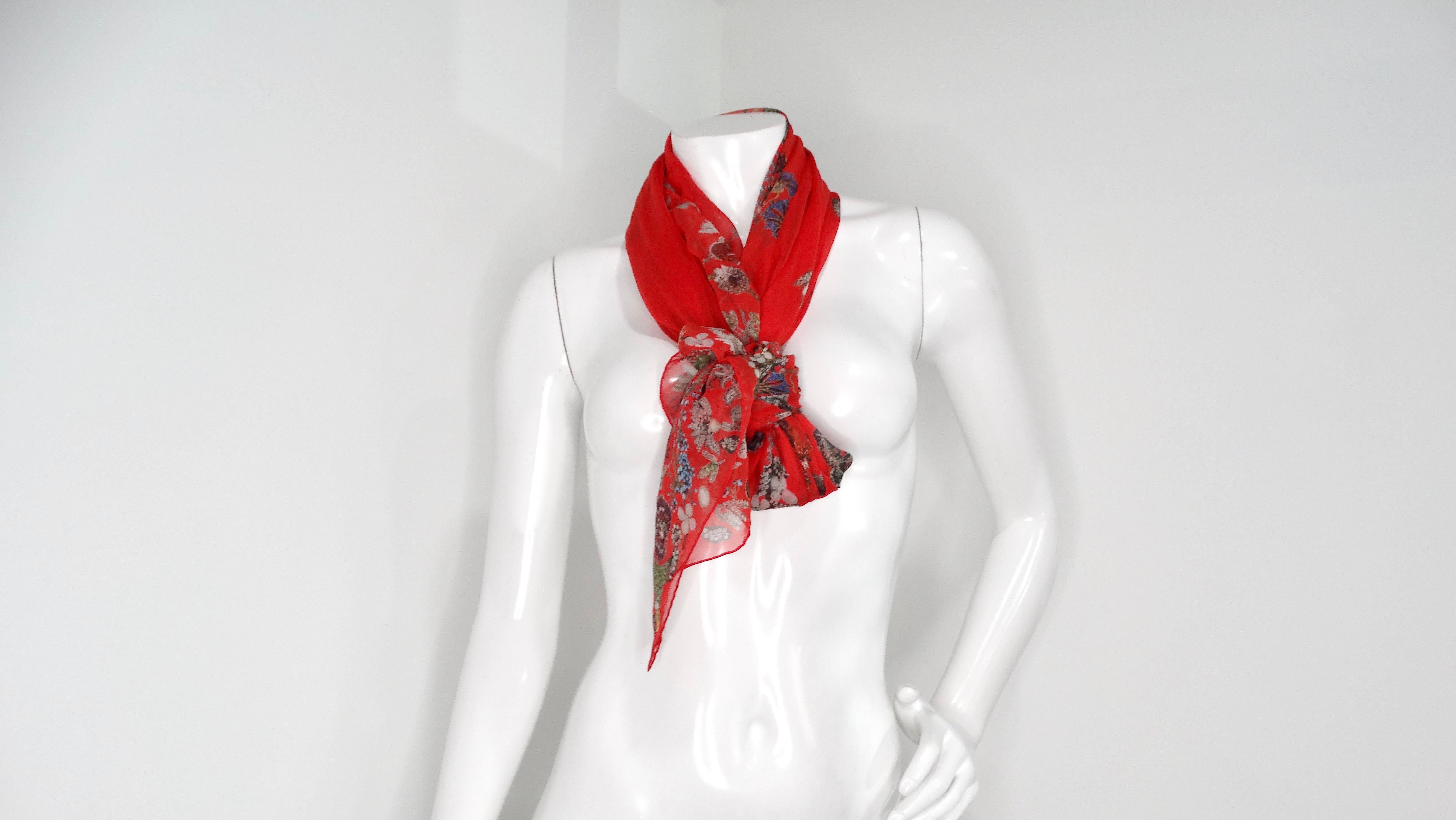 Alexander McQueen Large Floral Jewel Print Coral Silk Scarf In Good Condition For Sale In Scottsdale, AZ
