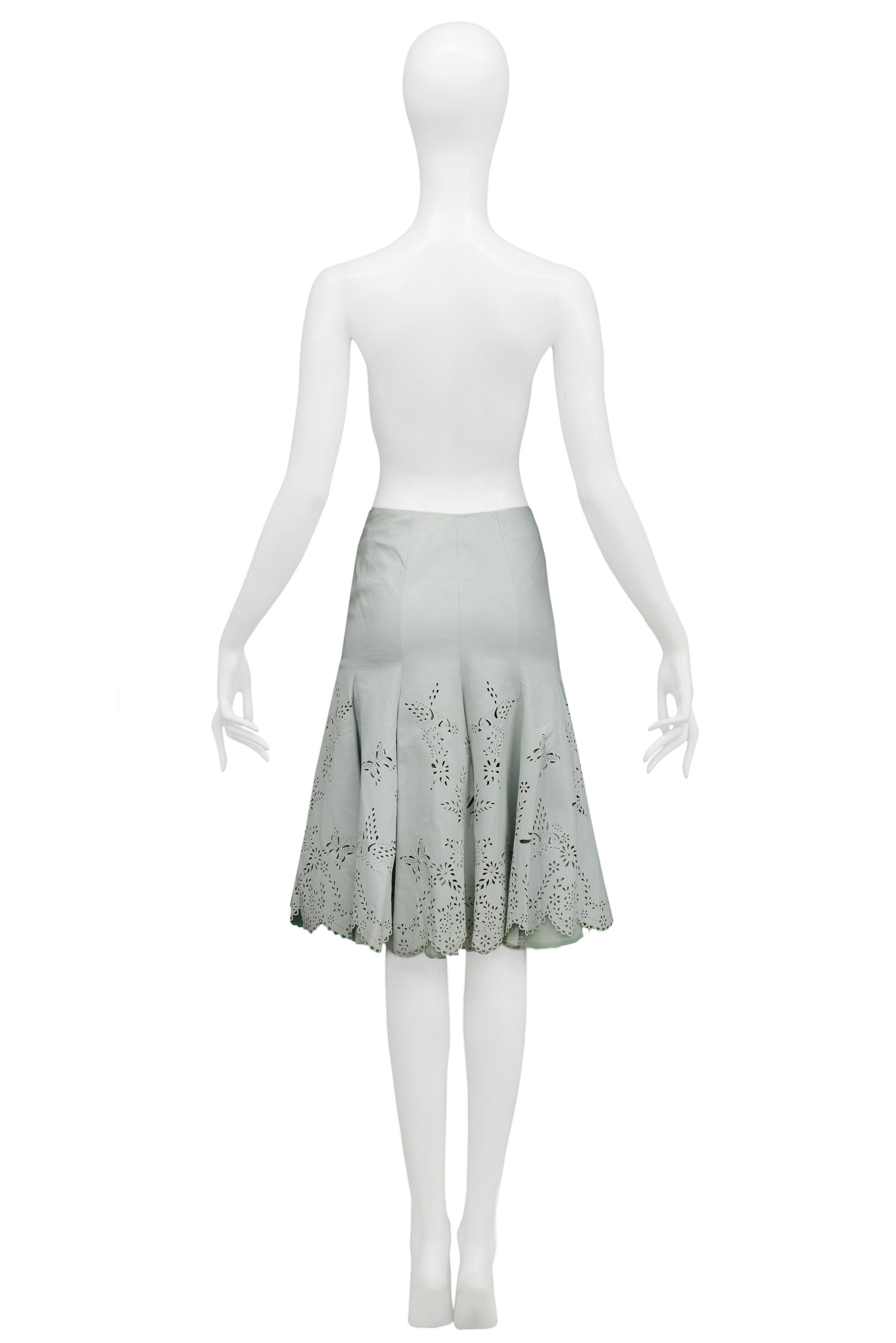 De las mujeres Alexander McQueen Falda de Piel con Corte Láser Menta 2005