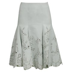 Alexander Mcqueen Laser Cut Mint Leather Skirt 2005